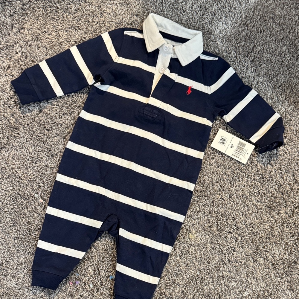 Ralph Lauren Navy and Cream Striped Onesie NWT